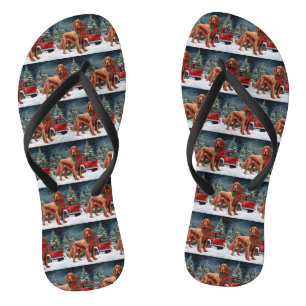 Irish Red Setter Dog in Snow Christmas Flip Flops