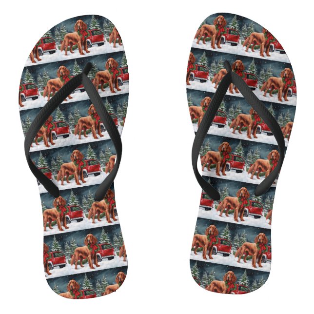 Irish Red Setter Dog in Snow Christmas Flip Flops (Footbed)