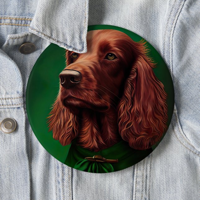 Irish Red Setter Dog in St. Patrick's Day Dress  6 Inch Round Button (In Situ)