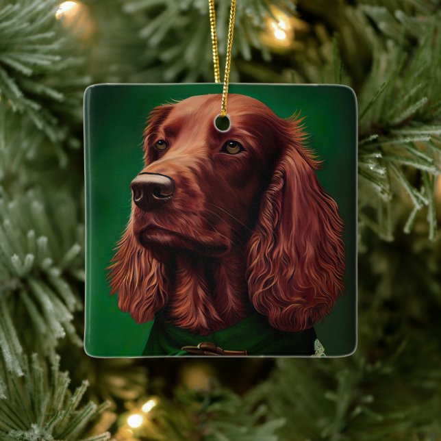 Irish Red Setter Dog in St. Patrick's Day Dress Ceramic Ornament (Tree)