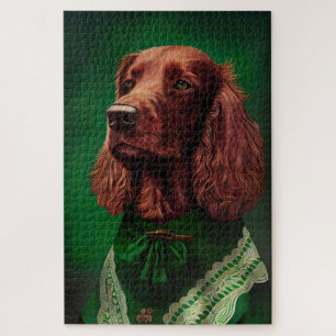 Irish Red Setter Dog in St. Patrick's Day Dress Jigsaw Puzzle