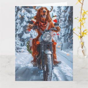 Irish Red Setter Dog Riding Motorcycle Christmas Card