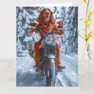 Irish Red Setter Dog Riding Motorcycle Christmas Card