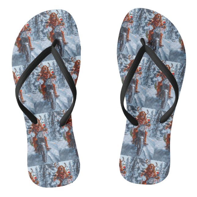 Irish Red Setter Dog Riding Motorcycle Christmas Flip Flops (Footbed)