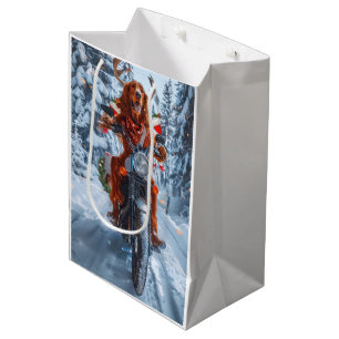 Irish Red Setter Dog Riding Motorcycle Christmas Medium Gift Bag