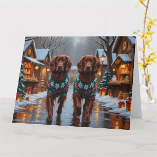 Irish Red Setter Dogs Christmas Snow Holiday Card