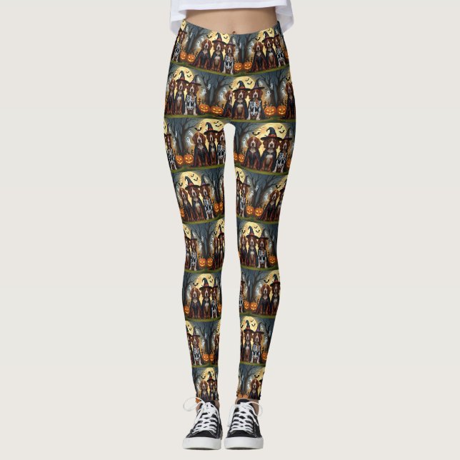 Irish Red Setter Dogs Pumpkin Halloween Funny Leggings (Front)