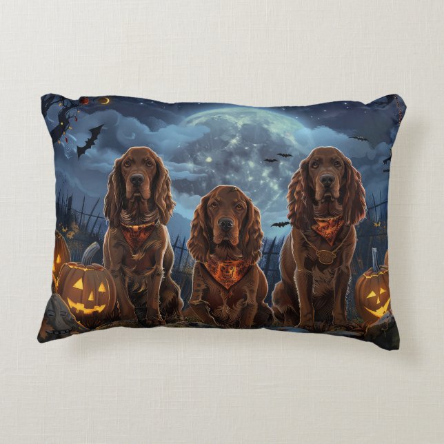 Irish Red Setter Halloween Spooky Accent Pillow (Back)