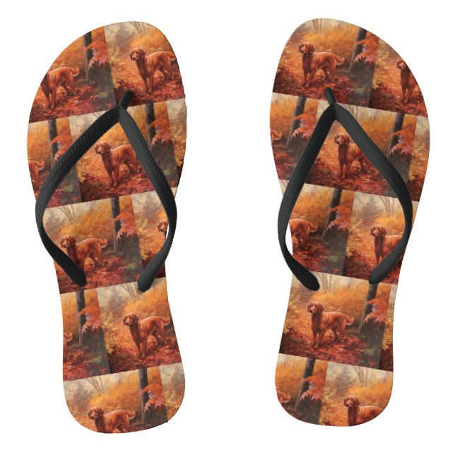 Irish Red Setter in Autumn Leaves Fall Inspire  Flip Flops (Footbed)