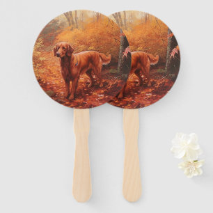 Irish Red Setter in Autumn Leaves Fall Inspire  Hand Fan