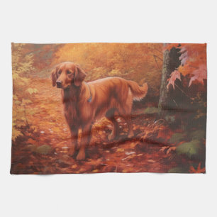 Irish Red Setter in Autumn Leaves Fall Inspire  Kitchen Towel