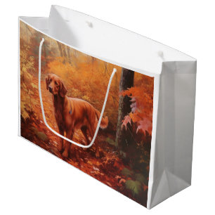 Irish Red Setter in Autumn Leaves Fall Inspire  Large Gift Bag