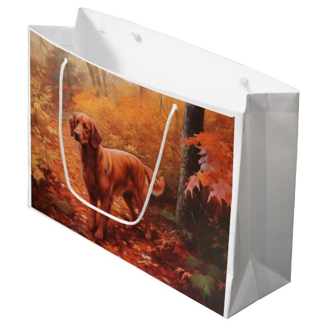 Irish Red Setter in Autumn Leaves Fall Inspire  Large Gift Bag (Front Angled)