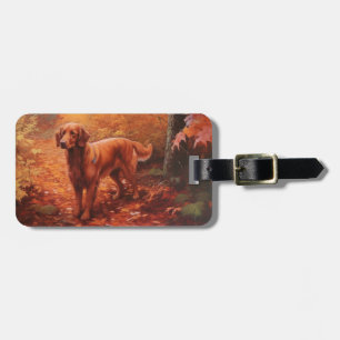 Irish Red Setter in Autumn Leaves Fall Inspire  Luggage Tag