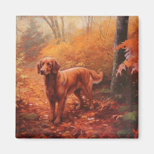 Irish Red Setter in Autumn Leaves Fall Inspire  Magnet