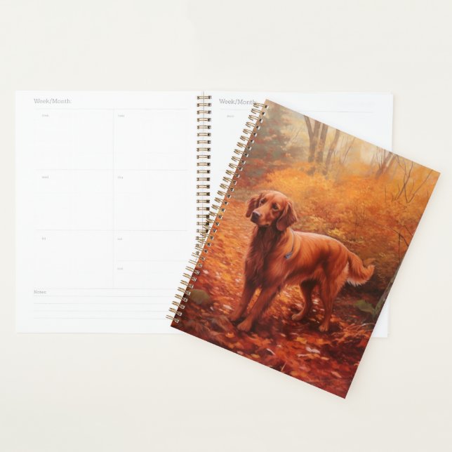 Irish Red Setter in Autumn Leaves Fall Inspire  Planner (Display)