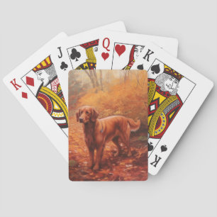 Irish Red Setter in Autumn Leaves Fall Inspire Playing Cards