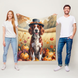 Irish Red Setter In Autumn Leaves Thanksgiving Art Fleece Blanket