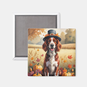 Irish Red Setter In Autumn Leaves Thanksgiving Art Magnet
