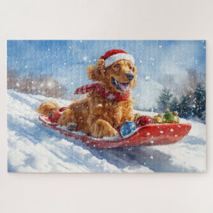 Irish Red Setter in Sledge Let it Snow Christmas Jigsaw Puzzle