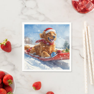 Irish Red Setter in Sledge Let it Snow Christmas Napkin