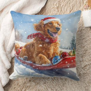 Irish Red Setter in Sledge Let it Snow Christmas Throw Pillow