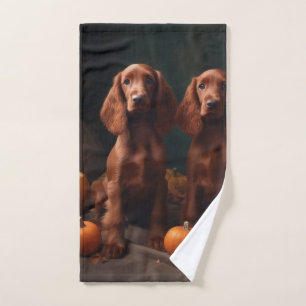 Irish Red Setter Puppy Autumn Delight Pumpkin Bath Towel Set