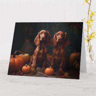 Irish Red Setter Puppy Autumn Delight Pumpkin Card
