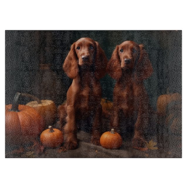 Irish Red Setter Puppy Autumn Delight Pumpkin Cutting Board (Front)