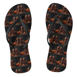 Irish Red Setter Puppy Autumn Delight Pumpkin Flip Flops