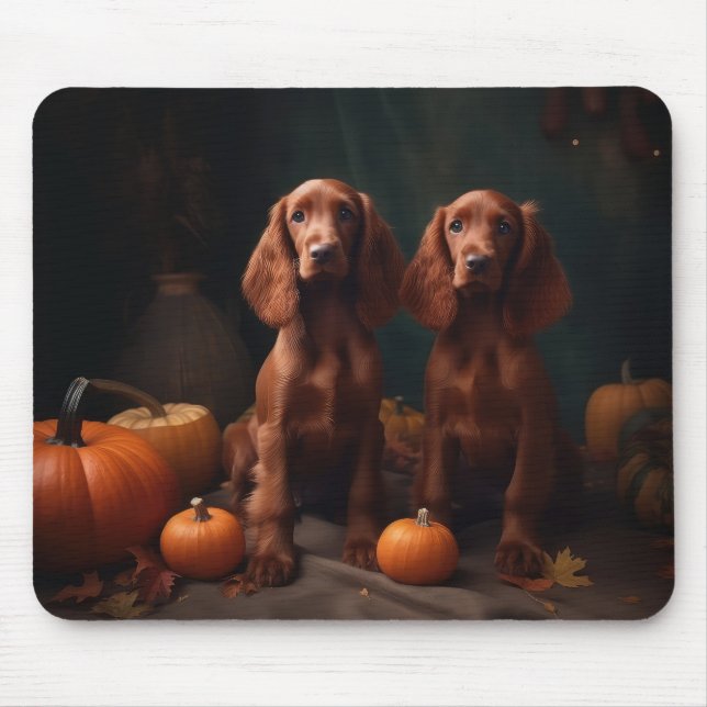 Irish Red Setter Puppy Autumn Delight Pumpkin Mouse Pad (Front)