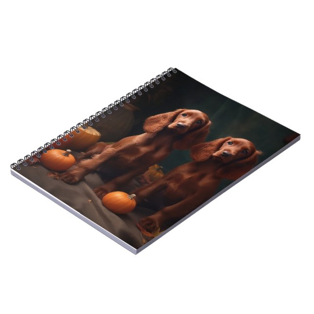 Irish Red Setter Puppy Autumn Delight Pumpkin Notebook (Left Side)