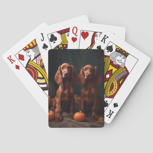Irish Red Setter Puppy Autumn Delight Pumpkin Playing Cards (Back)