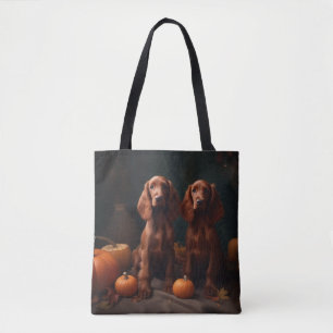 Irish Red Setter Puppy Autumn Delight Pumpkin Tote Bag