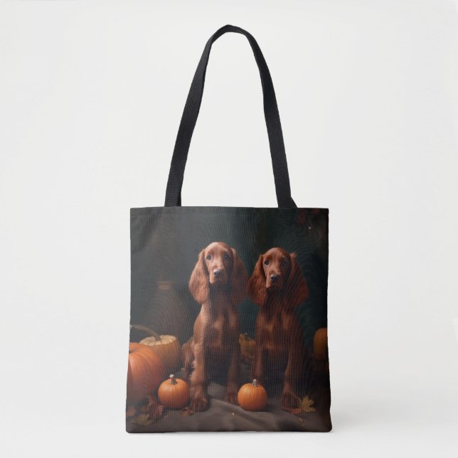 Irish Red Setter Puppy Autumn Delight Pumpkin Tote Bag (Front)