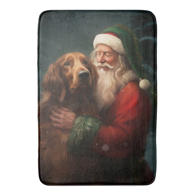 Irish Red Setter Santa Claus Festive Christmas Bath Mat (Front Vertical)