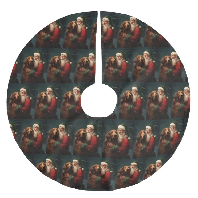 Irish Red Setter Santa Claus Festive Christmas Brushed Polyester Tree Skirt (Front)