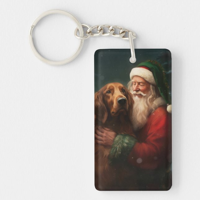 Irish Red Setter Santa Claus Festive Christmas Keychain (Front)