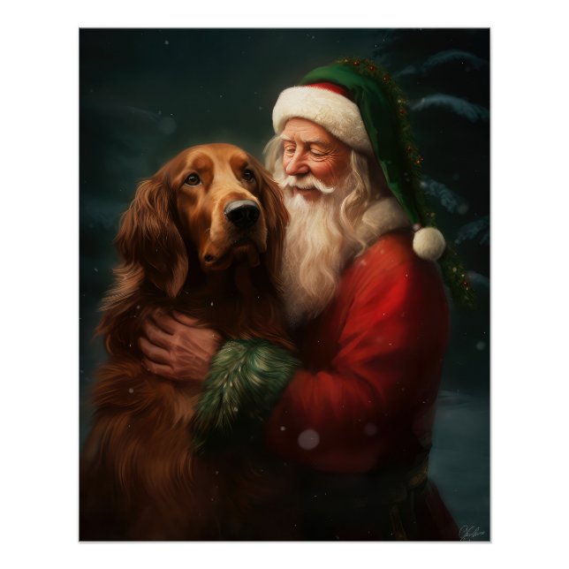 Irish Red Setter Santa Claus Festive Christmas Poster (Front)