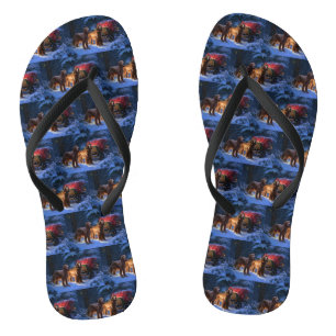 Irish Red Setter Snowy Sleigh Christmas Decor  Flip Flops