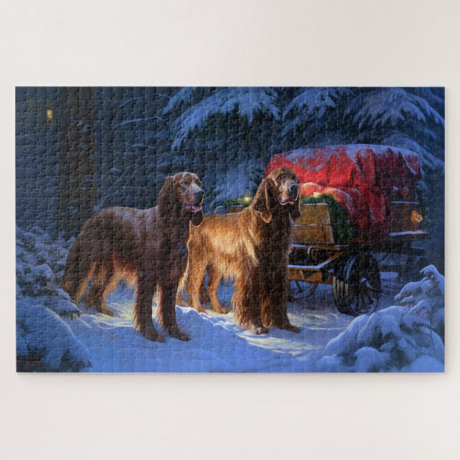 Irish Red Setter Snowy Sleigh Christmas Decor  Jigsaw Puzzle (Horizontal)