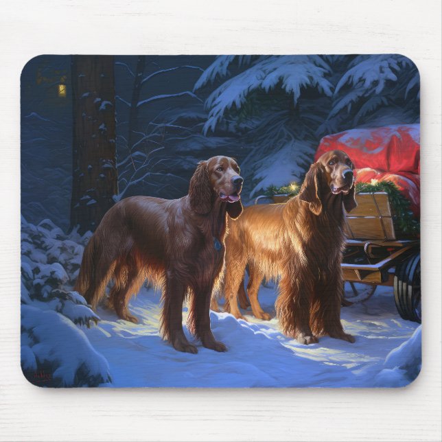 Irish Red Setter Snowy Sleigh Christmas Decor  Mouse Pad (Front)