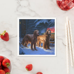 Irish Red Setter Snowy Sleigh Christmas Decor  Napkin
