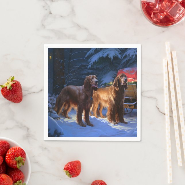 Irish Red Setter Snowy Sleigh Christmas Decor  Napkin (Insitu)
