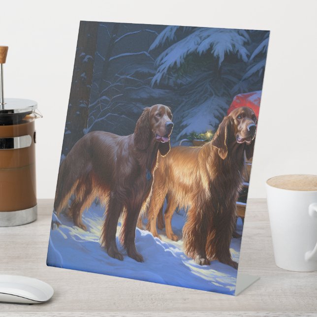 Irish Red Setter Snowy Sleigh Christmas Decor  Pedestal Sign (In SItu)