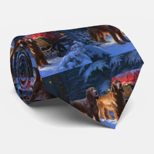 Irish Red Setter Snowy Sleigh Christmas Decor Tie
