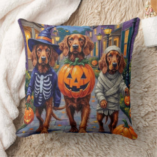 Irish Red Setter Trick-or-Treating Halloween Throw Pillow