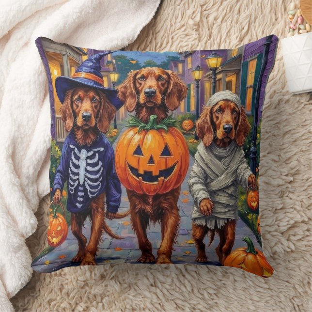Irish Red Setter Trick-or-Treating Halloween Throw Pillow (Blanket)