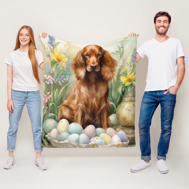 Irish Red Setter with Easter Eggs Fleece Blanket (In Situ)