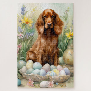 Irish Red Setter with Easter Eggs Jigsaw Puzzle